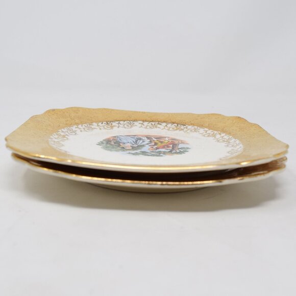 2 VTG Courting Couple Bread & Butter Dessert Plates Square 22 KT Gold Trim 6.5" - Picture 15 of 16